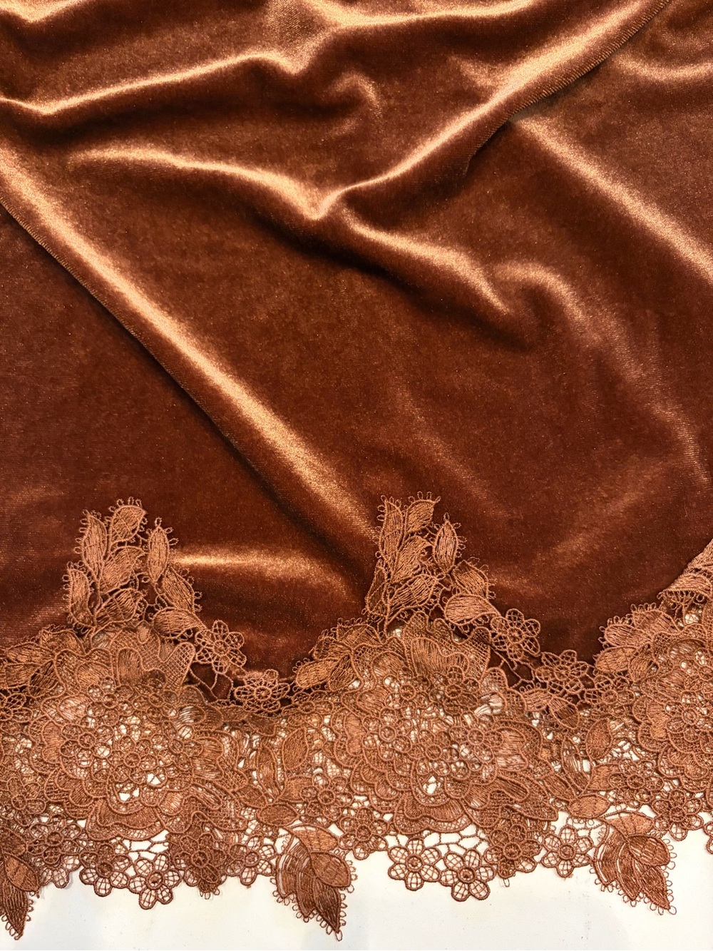 Commense Brown Velvet Lace Trim Mock Neck Slip Dress - Picture 7 of 7